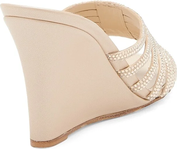 Women's Caovilla 80MM Embellished Satin Wedge Sandals - Beige Satin - Size 5 - Image 3