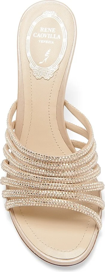 Women's Caovilla 80MM Embellished Satin Wedge Sandals - Beige Satin - Size 5 - Image 4