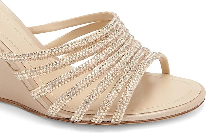 Women's Caovilla 80MM Embellished Satin Wedge Sandals - Beige Satin - Size 5 - Image 5