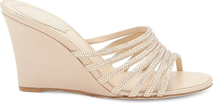 Women's Caovilla 80MM Embellished Satin Wedge Sandals - Beige Satin - Size 5