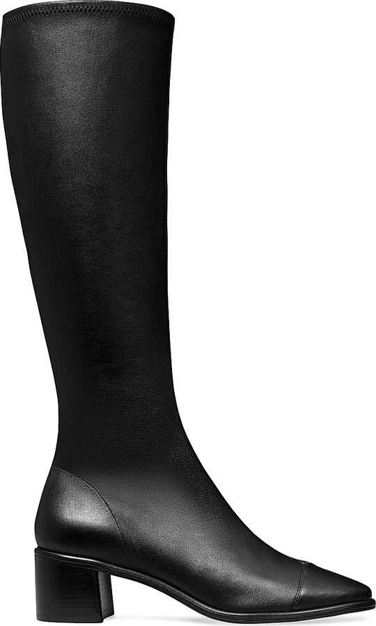 Women's Cap-Toe 55MM Leather Knee-High Boots - Perfect Black - Size 10