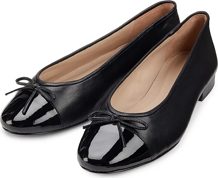 Women's Cap-Toe Leather Ballet Flat - Black Lait - Size 5 - Image 6