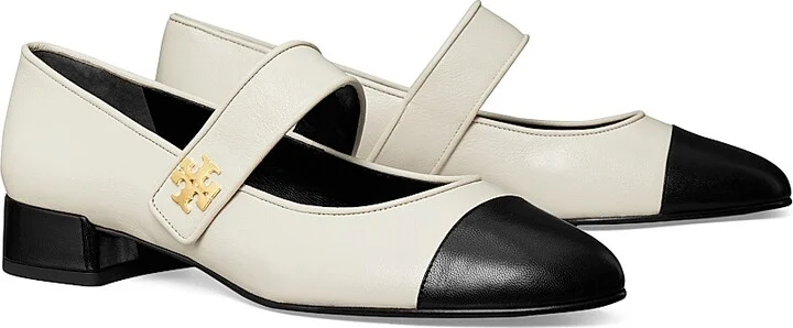 Women's Cap-Toe Mary Jane Ballet Flats - Cream Black - Size 10 - Image 2