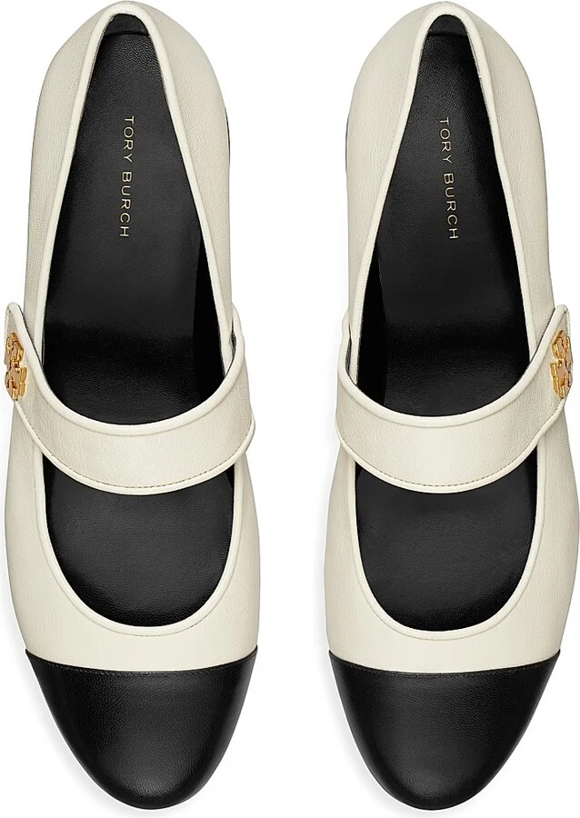 Women's Cap-Toe Mary Jane Ballet Flats - Cream Black - Size 10 - Image 3