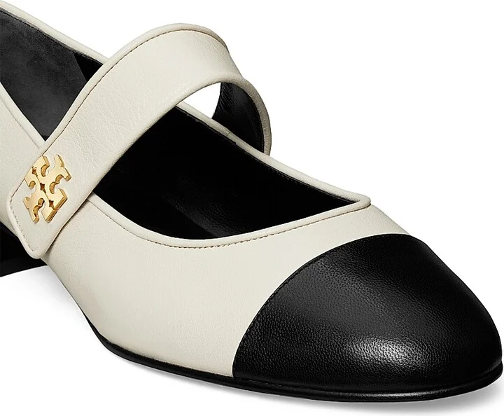 Women's Cap-Toe Mary Jane Ballet Flats - Cream Black - Size 10 - Image 4