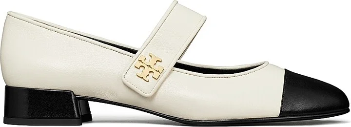 Women's Cap-Toe Mary Jane Ballet Flats - Cream Black - Size 10