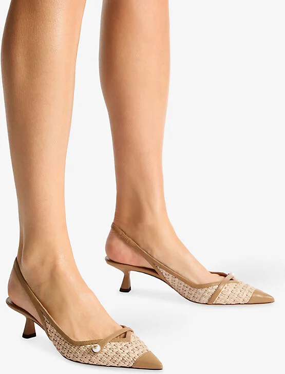 Womens Cappuccino/Natural Amita 45 Leather and Raffia Heeled Mules Eur 38.5 / 5.5 Uk Women - Image 2