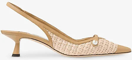 Womens Cappuccino/Natural Amita 45 Leather and Raffia Heeled Mules Eur 38.5 / 5.5 Uk Women