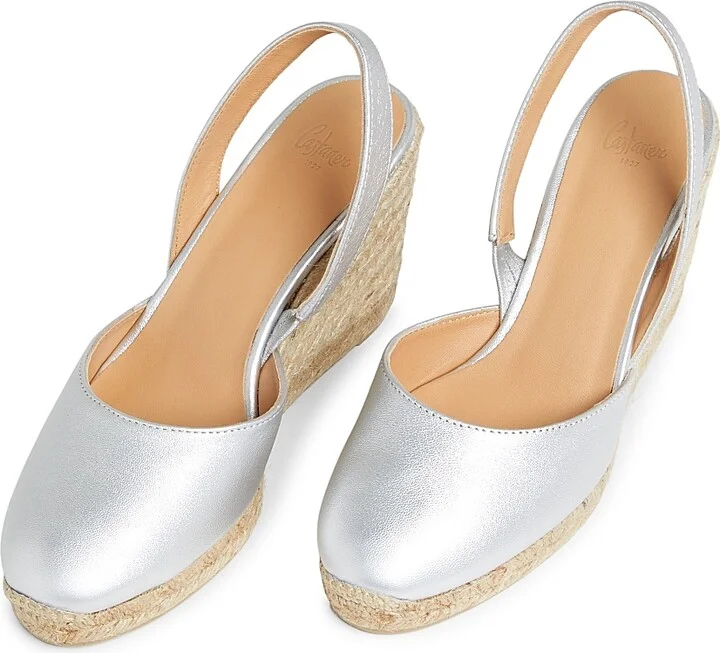 Women's Carissa 90MM Leather Wedge Sandals - Plata - Size 6 - Image 4