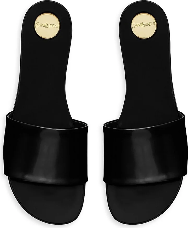 Women's Carlyle Slides in Glazed Leather - Black - Size 7 - Image 3