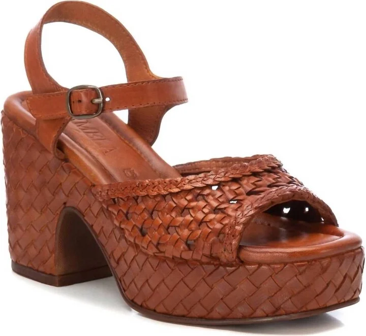 Women's Carmela Leather Heel Sandals In Camel
