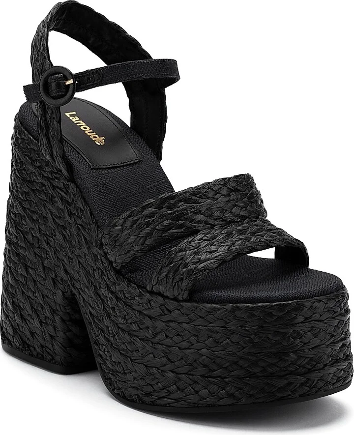 Women's Carmen 145MM Platform Raffia Sandals - Black - Size 10 - Image 2