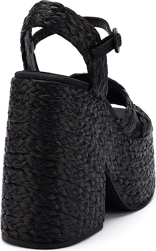 Women's Carmen 145MM Platform Raffia Sandals - Black - Size 10 - Image 3