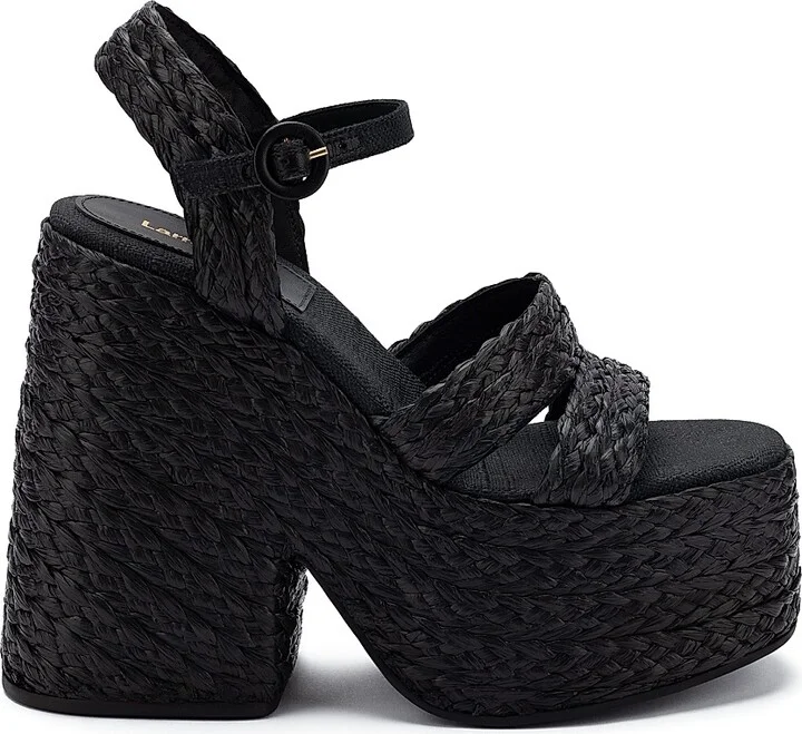 Women's Carmen 145MM Platform Raffia Sandals - Black - Size 10