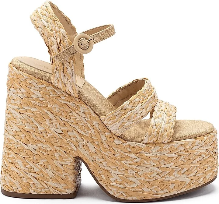 Women's Carmen 145MM Raffia Platform Sandals - Natural - Size 9