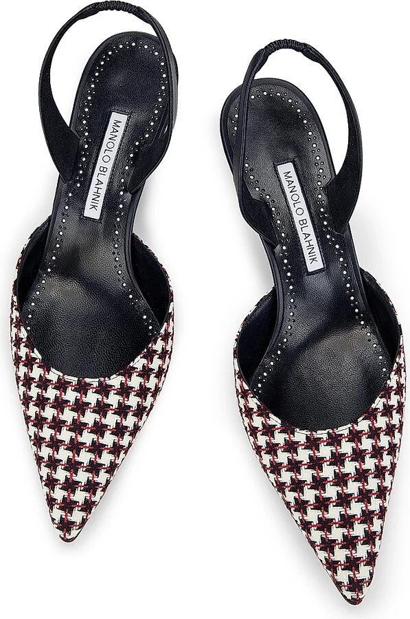 Women's Carolyne Tweed Slingback Pumps - Black White - Size 7 - Image 4