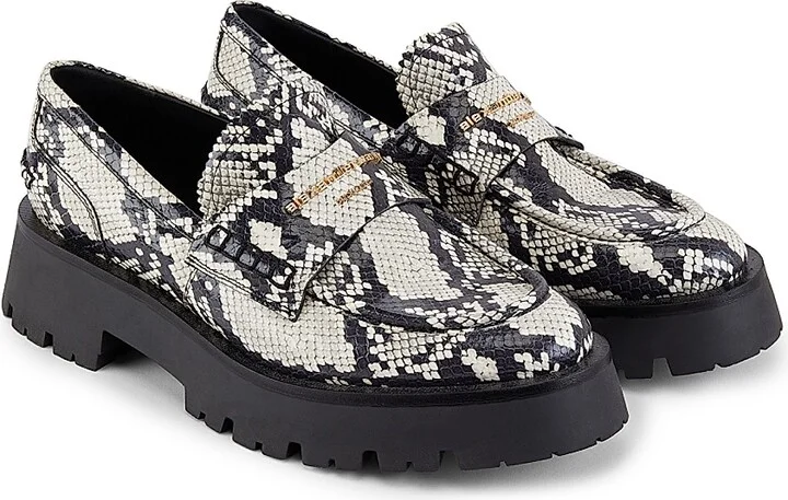 Women's Carter Snake-Print Leather Loafers - Black White - Size 5 - Image 2