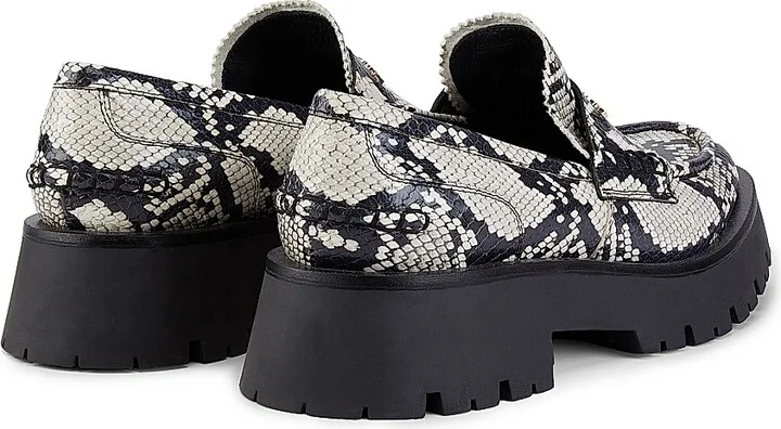 Women's Carter Snake-Print Leather Loafers - Black White - Size 5 - Image 3