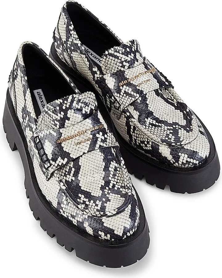 Women's Carter Snake-Print Leather Loafers - Black White - Size 5 - Image 4