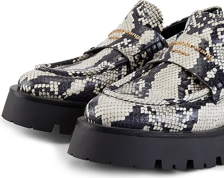 Women's Carter Snake-Print Leather Loafers - Black White - Size 5 - Image 5