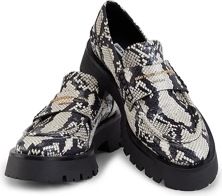 Women's Carter Snake-Print Leather Loafers - Black White - Size 5 - Image 6