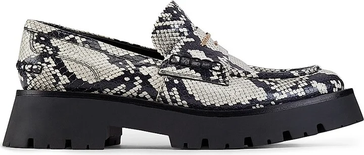 Women's Carter Snake-Print Leather Loafers - Black White - Size 5
