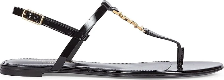 Women's Cassandra Patent Leather Slingback Thong Sandals - Nero - Size 5