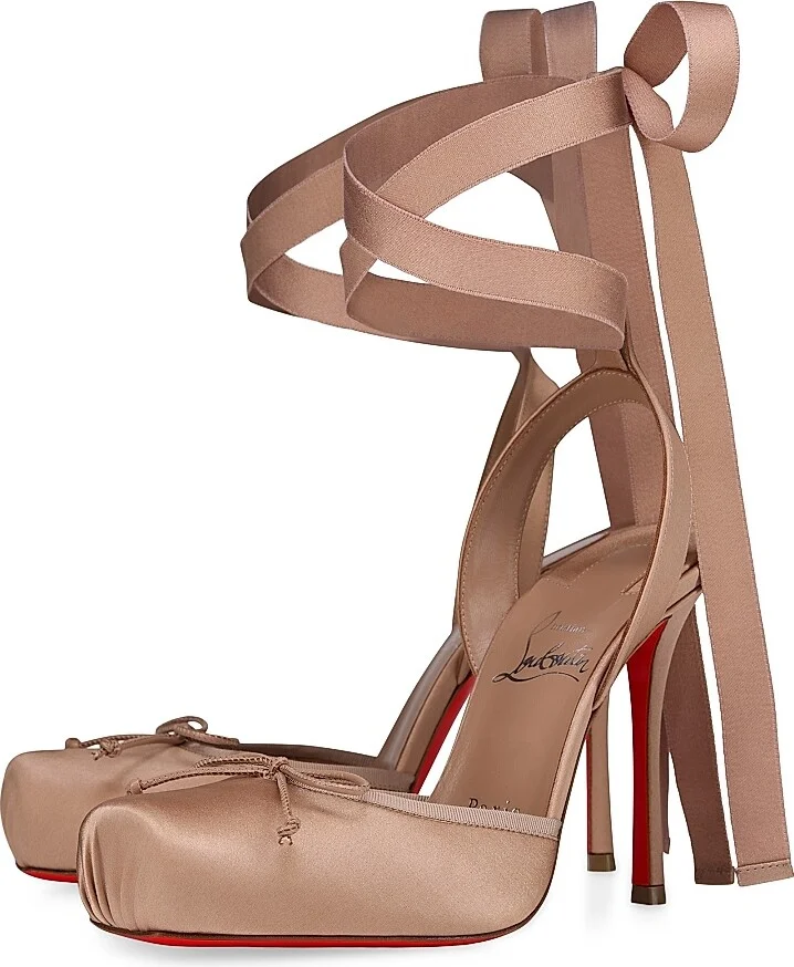 Women's Cassia Lace Up 100MM Satin Pumps - Brown - Size 7.5 - Image 2