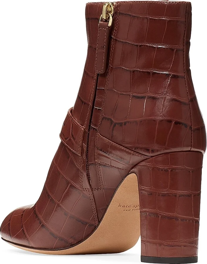 Women's Casual Dakota Croc-Embossed Leather Booties - Deep Umber - Size 5 - Image 3