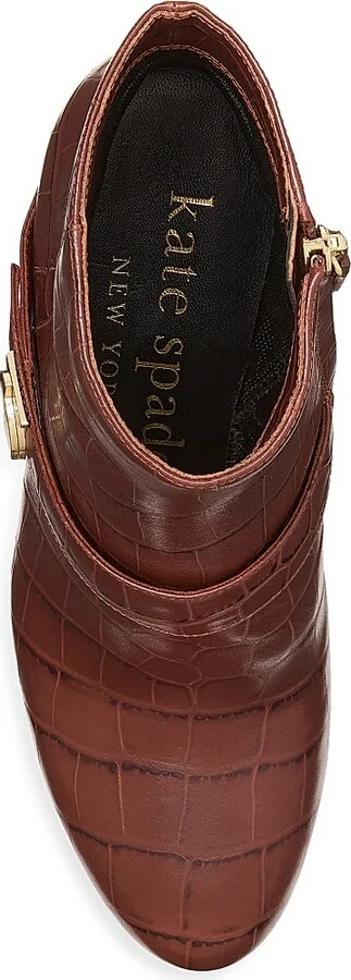 Women's Casual Dakota Croc-Embossed Leather Booties - Deep Umber - Size 5 - Image 4