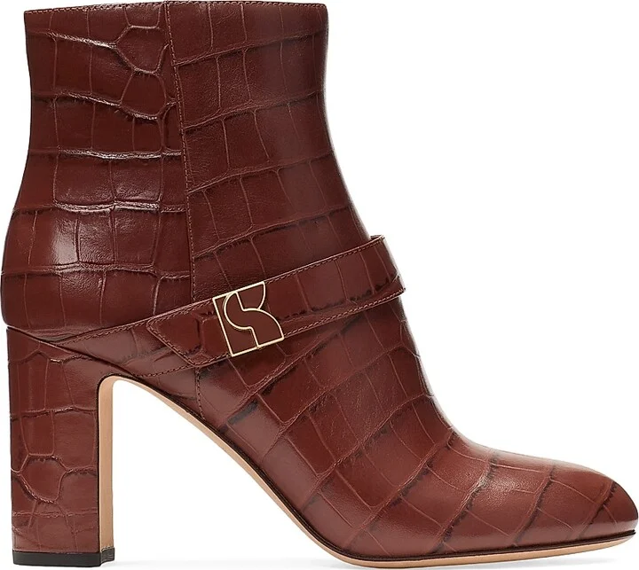 Women's Casual Dakota Croc-Embossed Leather Booties - Deep Umber - Size 5