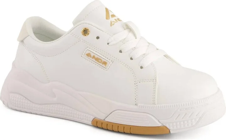 Women's Casual Sneakers With Golden Accent In White