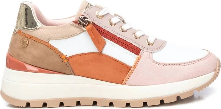 Women's Casual Sneakers With Side Zipper In Nude