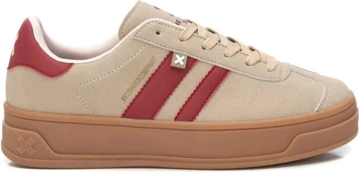 Women's Casual Suede Sneakers In Medium Beige/red