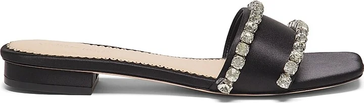 Women's Catherine Crystal-Embellished Satin Slides - Black Crystal - Size 5 Sandals