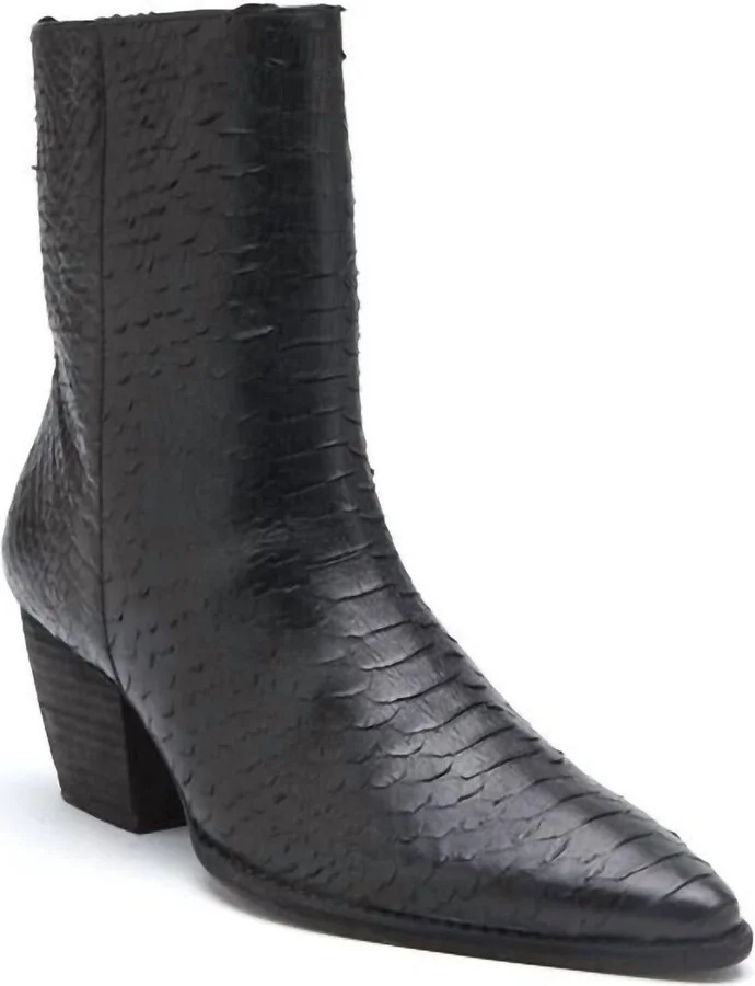 Women's Caty Snake Leather Boot In Black