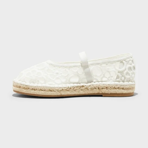 Women's Celia Floral Lace Mary Jane Espadrille Flat with Memory Foam Insole - Universal Thread™ White : Breathable Mesh, Pull-On Style - Image 2
