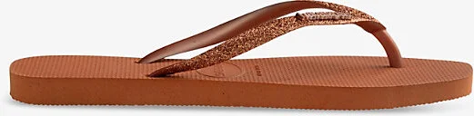 Womens Cerrado Orange Square Glitter Logo-Embossed Rubber Flip-Flops 3/4