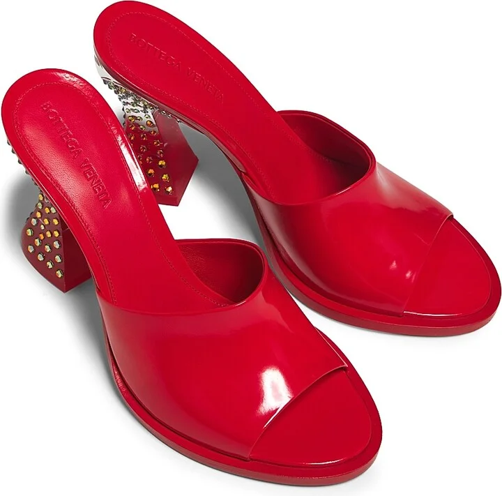 Women's Cha-Cha 100MM Rhinestone-Embellished Mule Sandals - Deep Red - Size 6 - Image 4