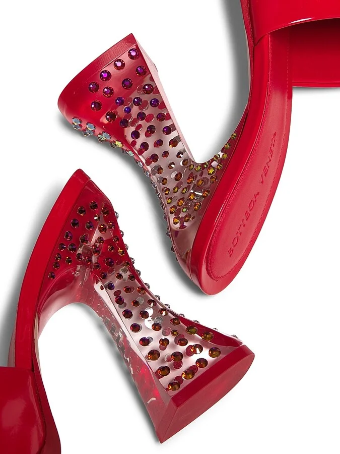 Women's Cha-Cha 100MM Rhinestone-Embellished Mule Sandals - Deep Red - Size 6 - Image 5