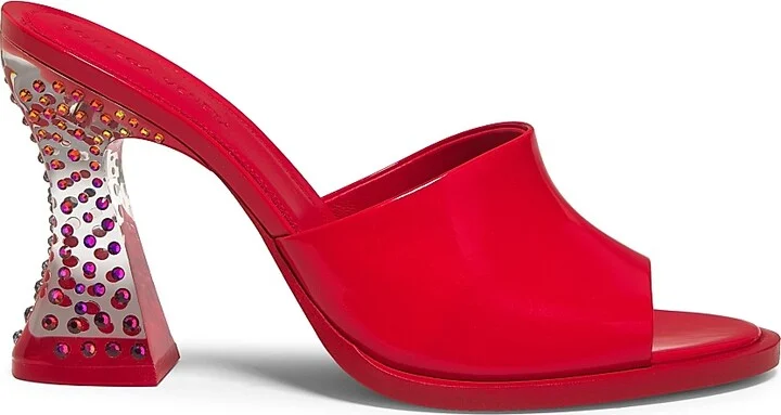 Women's Cha-Cha 100MM Rhinestone-Embellished Mule Sandals - Deep Red - Size 6