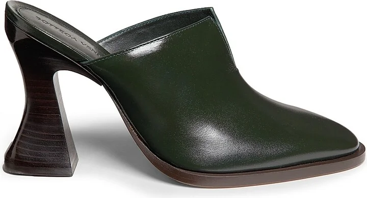 Women's Cha-Cha Leather Mule Pumps - Dark Green - Size 5
