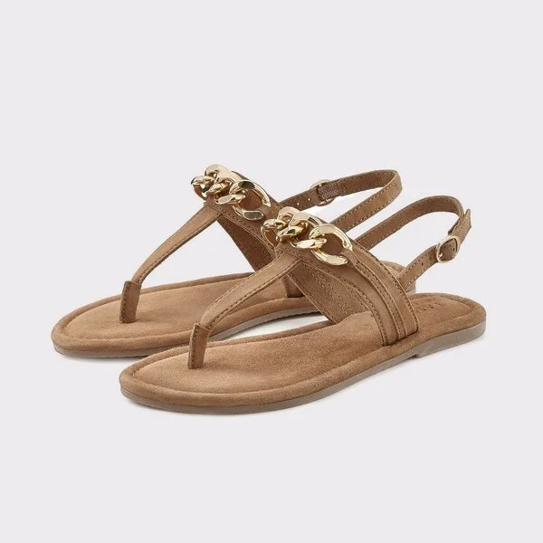 Women's Chain Detail Sandals - LASCANA - Cognac Solid