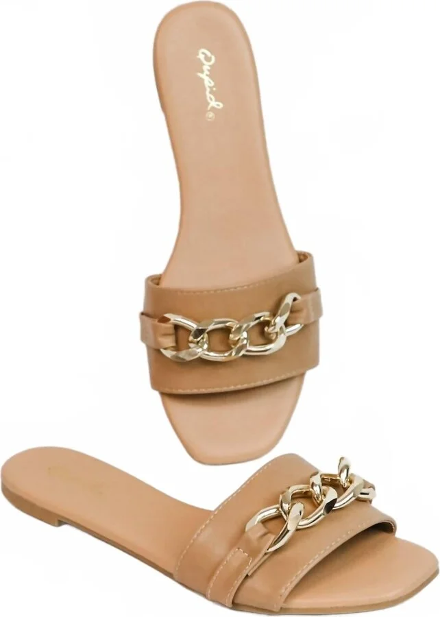 Women's Chain Slip-On Sandals In Tan