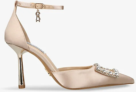 Womens Champagne Accession Crystal-Buckle Heeled Satin Sandals Eur 36 / 3 Uk Women