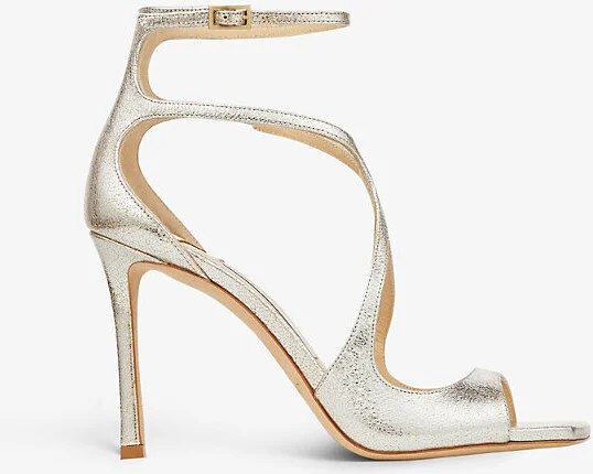 Womens Champagne Azia Strappy 95 Glitter-Effect Leather Heeled Sandals Eur 37.5 / 4.5 Uk Women