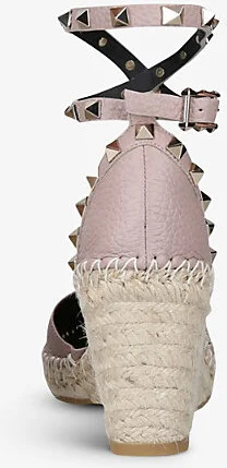 Womens Champagne Rockstud Leather Espadrille Wedges Eur 38/5 Uk Women - Image 2