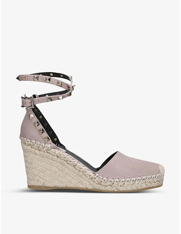 Womens Champagne Rockstud Leather Espadrille Wedges Eur 38/5 Uk Women