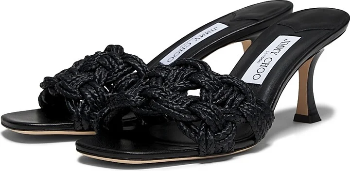 Women's Chara 70MM Crochet Raffia Sandals - Black - Size 5 - Image 2