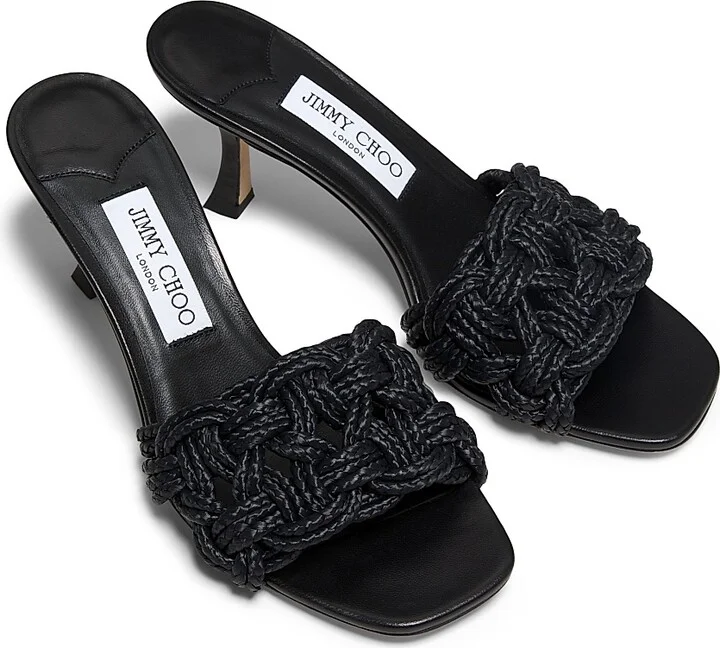 Women's Chara 70MM Crochet Raffia Sandals - Black - Size 5 - Image 4